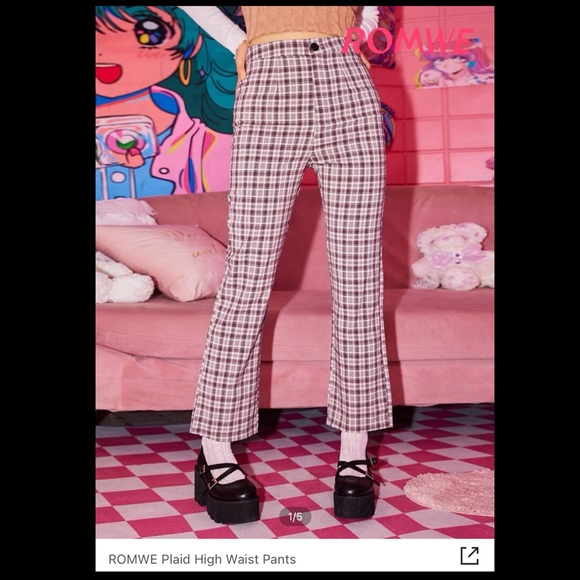 NWT ROMWE SHEIN plaid high waisted pants - Picture 3 of 5